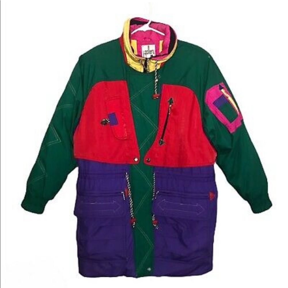 Vintage J. Gallery Multicolor Colorblock Parka Ski Down Jacket Womens Size Small